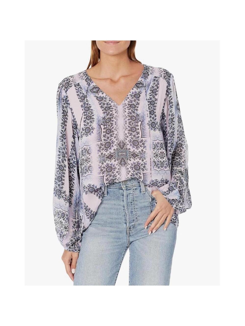 NANETTE LEPORE Women’s Vintage Boho Exhale Blouse in Lilac Multi-Size Small
